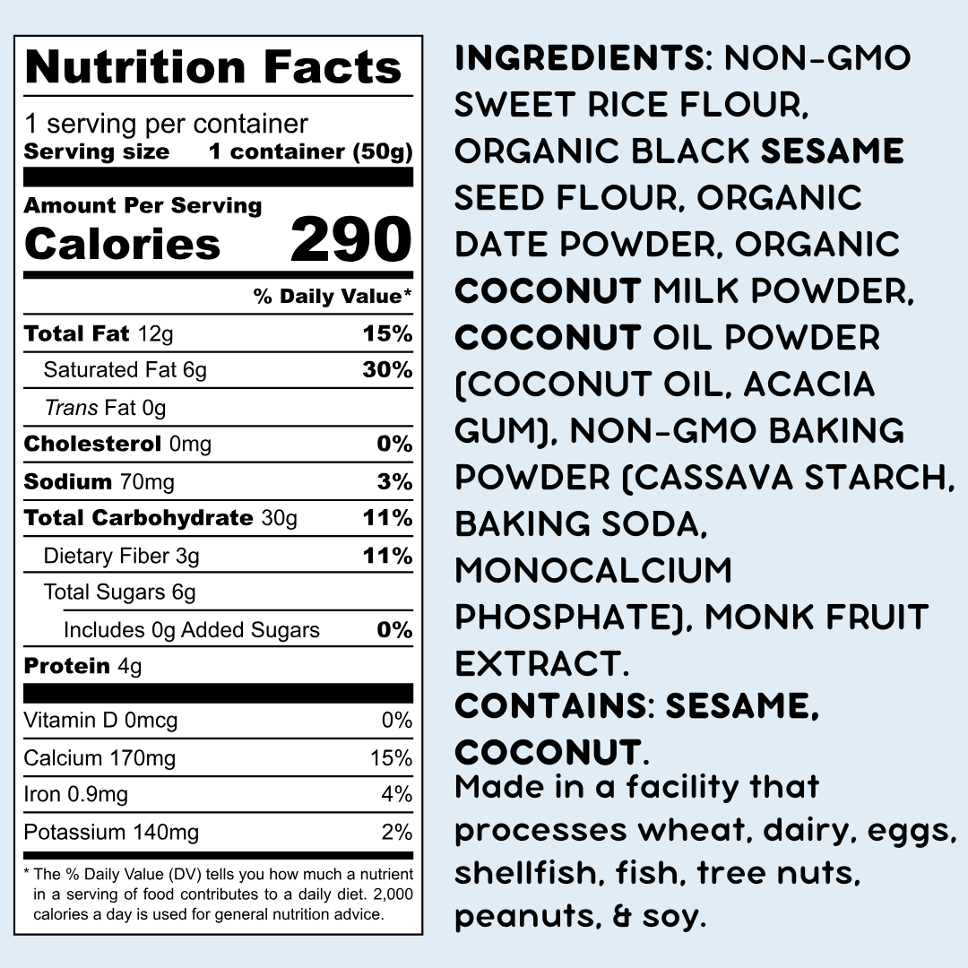 Nutrition facts and ingredients for black sesame flavor